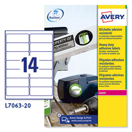 Poliestere adesivo l7063 bianco 20fg a4 99,1x38,1mm (14et/fg) laser avery