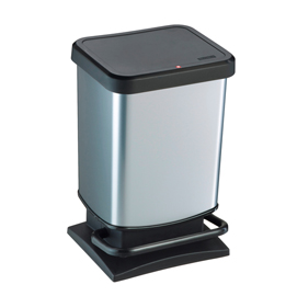Pattumiera a pedale paso - 29x27x46 cm - 20 l - ppl metallizzato - nero/argento - rotho