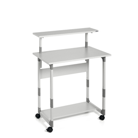 Pc workstation system 80 vh - 80x56,4x92/122 cm - 3 ripiani - con ruote - grigio - durable