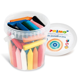 Pastelli a cera jumbo - 12 colori - lunghezza 65mm con Ø 13,5mm - primo - secchiello 60 pezzi