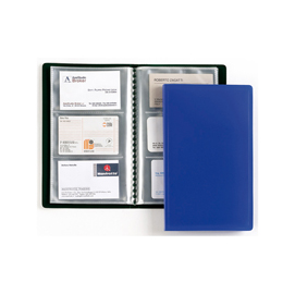 Porta biglietti da visita - 20 buste con 3 tasche ciascuna - 12,5x20,5 cm - blu - favorit