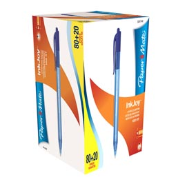 Penna a sfera a scatto inkjoy 100 rt  - punta 1,0mm - blu - papermate - conf. 80+20 pezzi