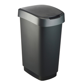 Pattumiera con coperchio basculante - 40,1x29,1x60,2 cm - ppl - 50 l - nero/grigio - rotho