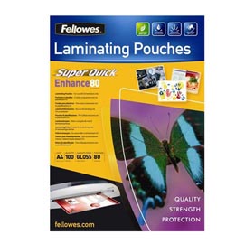 Pouches enhance80 - superquick - a4 - 2x80 micron - fellowes - scatola 100 pezzi