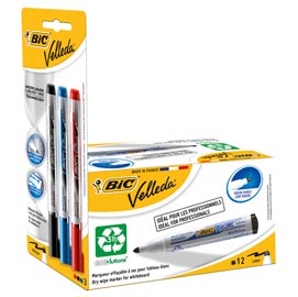 Pennarello per lavagne cancellabili whiteboard marker velleda 1701 recycled bic - box 12 pezzi whiteboard velleda 1701 nero + 3 velleda liquid ink pocket (nero/rosso/blu) in omaggio - nero - bic -  conf. 12+3 pezzi