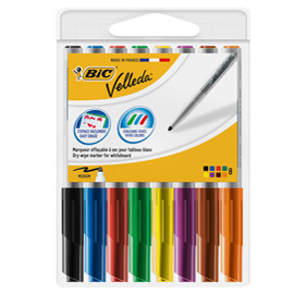 Pennarello whiteboard marker velleda 1741  - punta tonda 1,4mm - astuccio 8 colori assortiti - bic