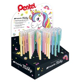 Penne gel hybrid milky - colori assortiti - pentel - espositore 48 pezzi