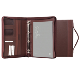 Portablocco office - con manico - ecopelle - con zip - 28x36 cm - marrone - intempo