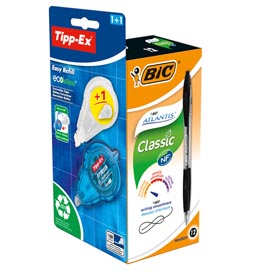Penne bic atlantis classic - punta 1,0mm - penne color nero - 1 correttore tippex - bic - conf. 12 penne + 1 correttore