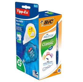 Penne bic atlantis classic - punta 1,0mm - penne color blu - 1 correttore tippex - bic - conf. 12 penne + 1 correttore