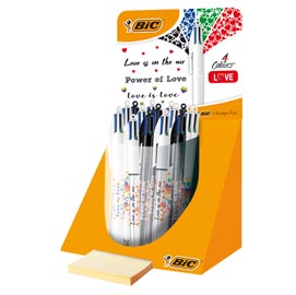Penne a sfera 4 colors - tema love - fantasie assortite - bic - expo 30 pezzi