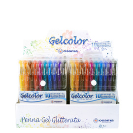Penna gel gelcolor - colori assortiti glitter - osama - expo 12 astucci (10 pezzi cad.)