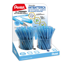 Penne superb antibacterial+ - blu / nero - pentel - expo 36 + 36 pezzi