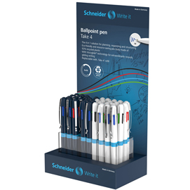 Penne a sfera take 4 - 4 colori - schneider - expo 36 pezzi