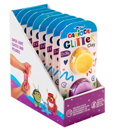 Pasta model light glitter - 20gr - colori assortiti - carioca - expo 8 blister da 2 pezzi