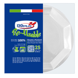 Piatto piano - ps reuse - d 220 mm - bianco - dopla - conf. 25 pezzi