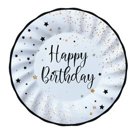 Piatto happy birthday - diametro 25 cm - carta - big party - conf. 8 pezzi