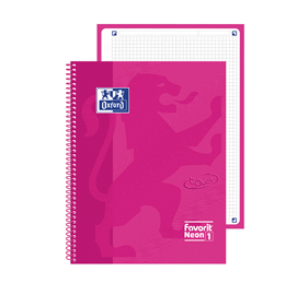 Quaderno spiralato neon 1 - a4+ - quadretti 5 mm - 90 gr - fucsia fluo - oxford