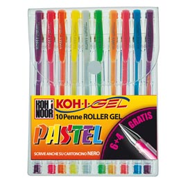 Roller gel colorati - colori pastel - koh i noor - astuccio 10 roller