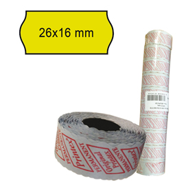Rotolo da 1000 etichette a onda per printex smart 16/2616 e z maxi 6/2616 - 26x12 mm - adesivo permanente - giallo - printex - pack 10 rotoli