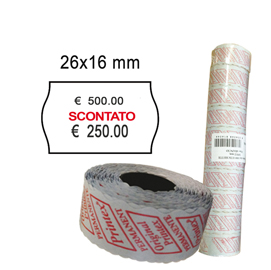 Rotolo da 1000 etichette a onda per printex smart 16/2616 - scontato - 26x16 mm - adesivo permanente - bianco - printex - pack 10 rotoli