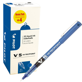 Roller hi tecpoint v5 con cappuccio - punta 0,5mm - blu  - pilot - conf. 16 + 4 pezzi
