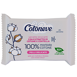 Salvietta struccante - pelli delicate - cotone - cotoneve - conf. 20 pezzi