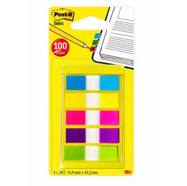 Segnapagina post it® index mini - 12x43,1 mm - 5 colori vivaci - post it® - conf. 100 pezzi