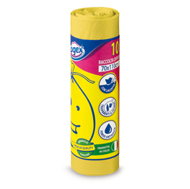 Sacchi per immondizia - 70x110 cm - 120 l - 16 micron - giallo - logex professional - rotolo da 10 sacchetti