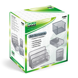 Set scrivania da 4 accessori - rete metallica - argento - lebez