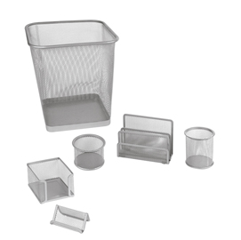 Set scrivania da 6 accessori - rete metallica - argento - lebez