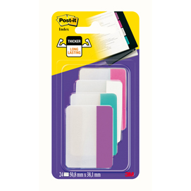 Segnapagina post it® index strong - per archivio - 50,8x38,1 mm - rosa/bianco/turchese/viola - post it® - conf. 24 pz