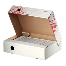 Scatola archivio speedbox - dorso 8 cm - 35x25 cm - apertura totale - bianco e rosso -  esselte