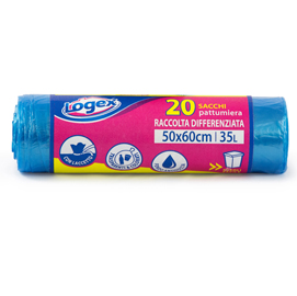 Sacchi per immondizia - 50x60 cm - 35 l - 9 micron - azzurro trasparente - logex professional - rotolo da 20 sacchetti