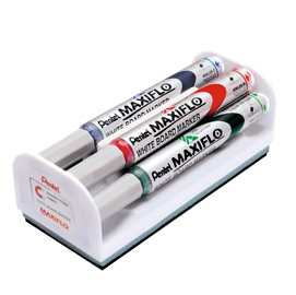 Set 4 marcatori maxiflo con cancellino - punta conica 4mm - colori : nero,blu,rosso,verde - pentel