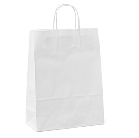Shoppers in carta - maniglie in cordino - 26x11x34,5 cm - bianco neutro - mainetti bags - conf. 25 pezzi