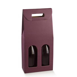 Scatola 2  bottiglie con maniglia - 180x90x385 mm - skin vinaccia - scotton