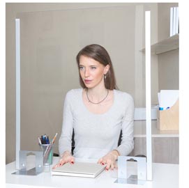 Schermo protettivo con feritoia - da banco - acrilico grigio alluminio - 96x66 cm - metalplus