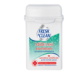 Salviette disinfettanti antibatteriche milleusi - fresh&clean - barattolo da 40 pezzi