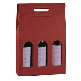 Scatola - 3 bottiglie - 27 x 9 x 38,5 cm - cartone seta - bordeaux - scotton