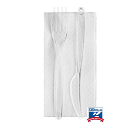 Tris monouso diamant (coltello, forchetta, tovagliolo) - trasparente - polistirene - dopla - conf. 100 pezzi