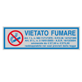 Targhetta adesiva - vietato fumare (con normativa) - 165x50 mm - cartelli segnalatori