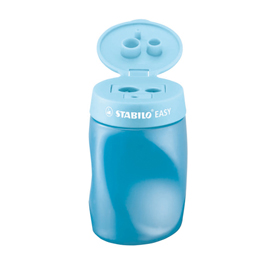 Temperamatite easy con contenitore  - 3 fori - ergonomico - blu - per mancini - stabilo
