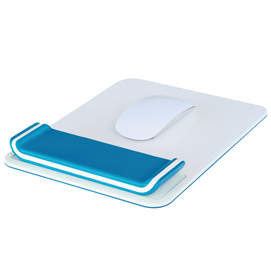 Tappetino mouse ergo wow con poggiapolsi - bianco/blu - leitz