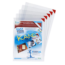 Tasche a l con retro adesivo - a5 - rosso - tarifold - conf. 5 pezzi