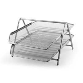 Vaschetta portacorrispondenza - 2 ripiani - rete metallica - 35,5x30x21 cm - argento - lebez