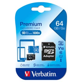 Verbatim - micro  sdxc classe 10 fino a 45mb/sec - 44084 - 64gb