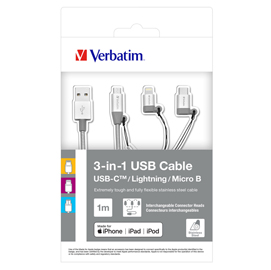 Verbatim - cavo type-c + lightning + micro b usb sync & charge - 100 cm - silver - 48870