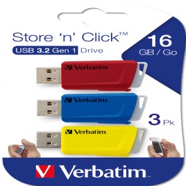 Verbatim - usb pen drive 3.2 gen 1 drive - 16 gb - rosso/giallo/blu - conf. 3 pezzi - 49306