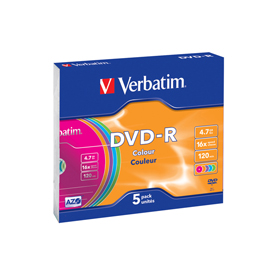 Verbatim - scatola 5 dvd-r - slim case - serigrafato colorato - 43557 - 4,7gb